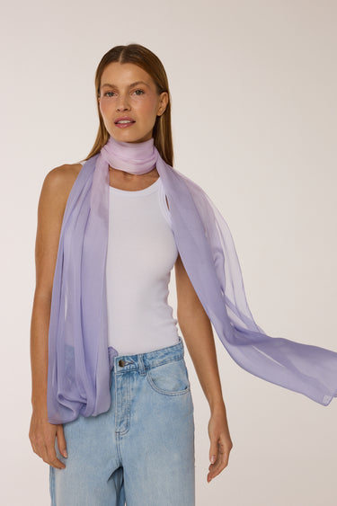 Echarpe Degradê lilás em mousseline de seda | 60x210cm