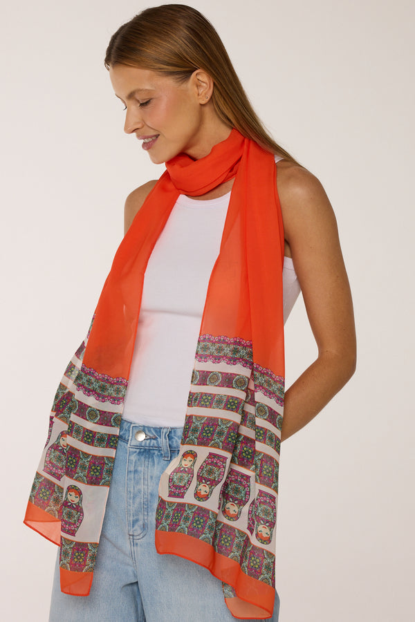 Matrioska long scarf in polyester mousseline | 45x210cm