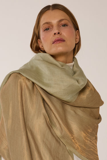 Dupla face Cashmere com seda Zari chá verde