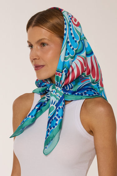 Lenço Psicodélico azul em cetim de poliéster | 90x90cm