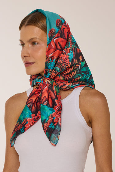 Lenço Leques Mar em cetim de poliéster | 90x90cm