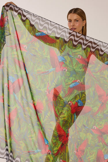 Panneau Araras Rio vermelho em georgete de poliéster | 130x200cm