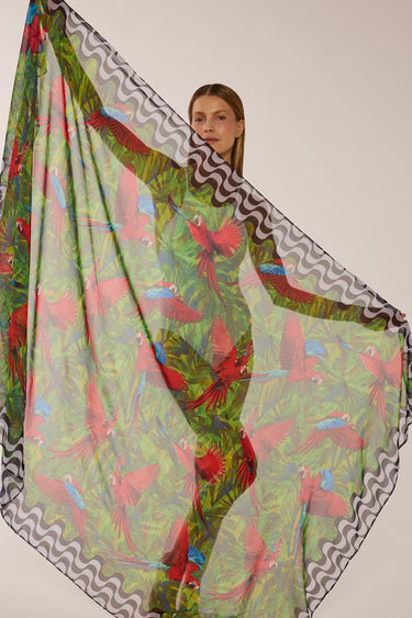 Panneau Araras Rio vermelho em georgete de poliéster | 130x200cm