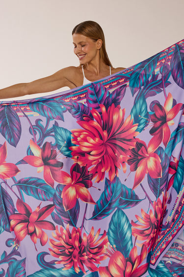 Lavender Flamingo Flower Pareo in Viscose | 130x200cm
