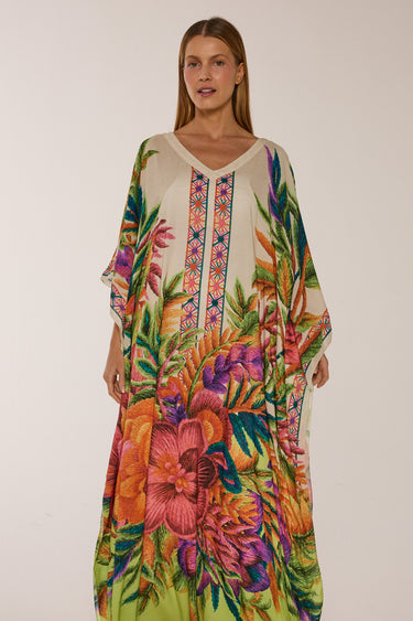 Kaftan longo de seda Ponto a Ponto