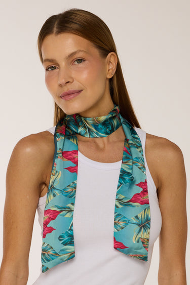 Twilly Folhas Blue em cetim de poliéster | 8x130cm