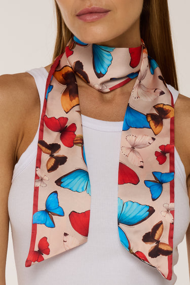 Twilly Yasmin Floral bege em cetim de poliéster | 8x130cm