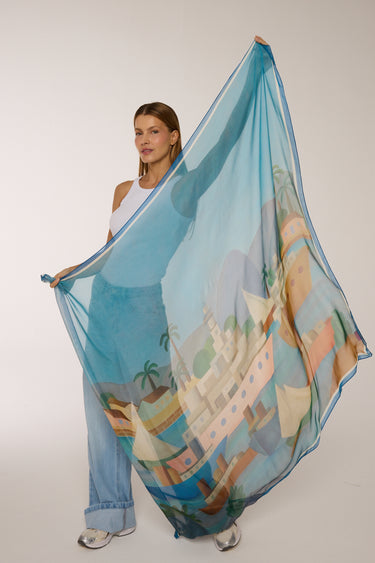 Max lenço Porto I em mousseline de seda | 130x130cm