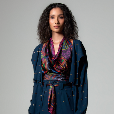 Lenço double face Rabisco em cetim de seda | 90x90cm