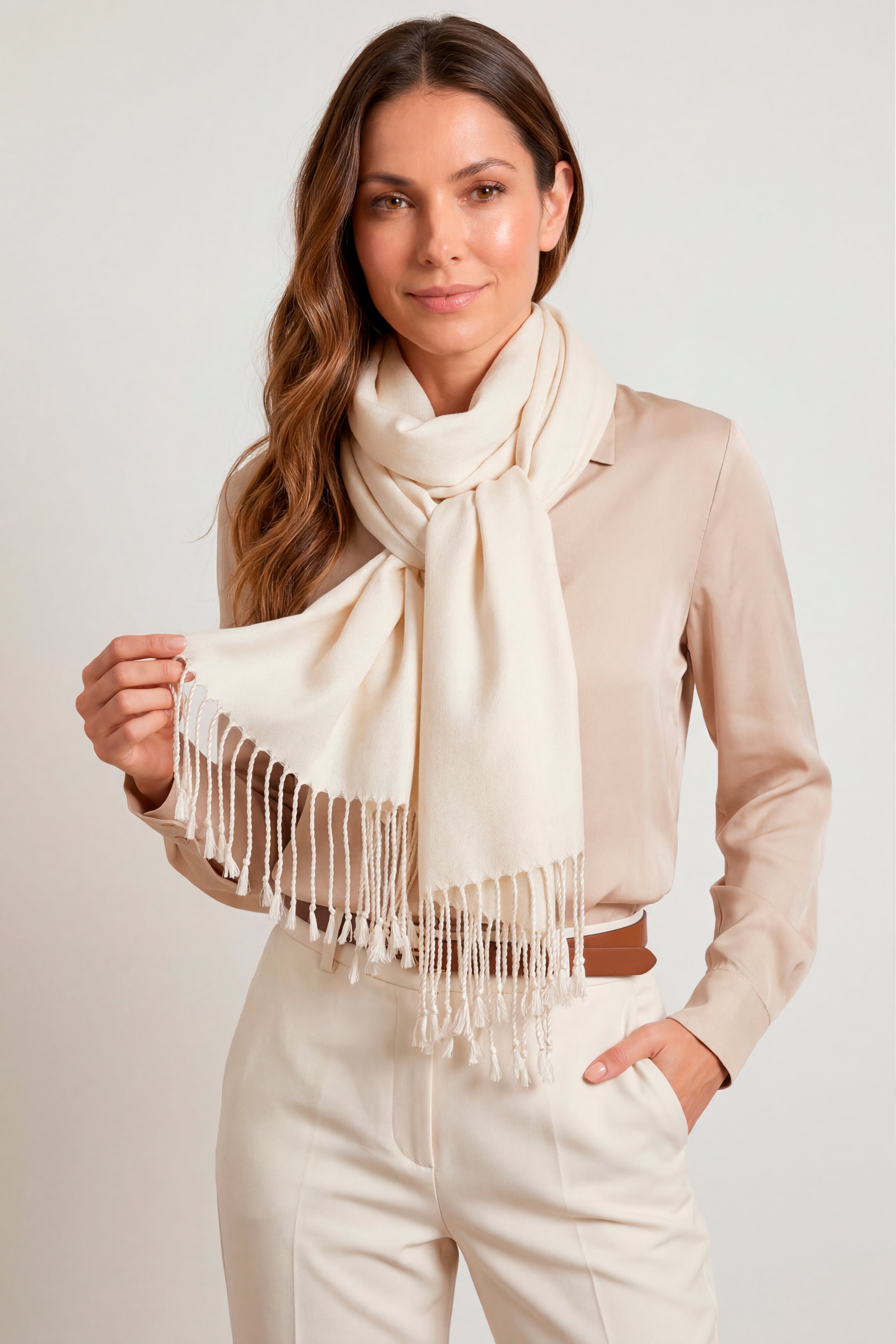 小物 archive scarf , off white Pashmina Branca Lisa de Viscose Off White