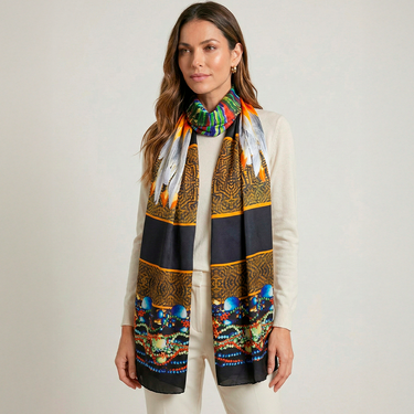 Echarpe double face Cocar em cetim de seda | 130x200cm