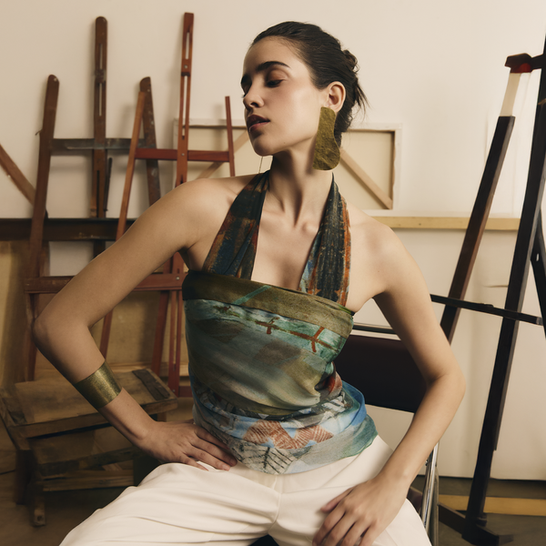 Bailarina Carajá long scarf in silk mousseline | 60x210cm