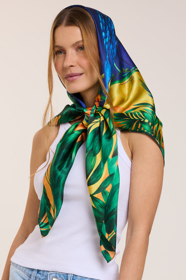 Brasil Tropical double-sided scarf in silk satin | 110x110cm