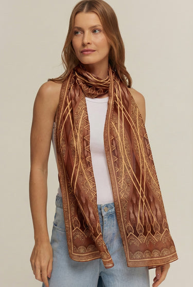 Echarpe Grand Mosque mocha em mousseline de poliéster | 45x210cm