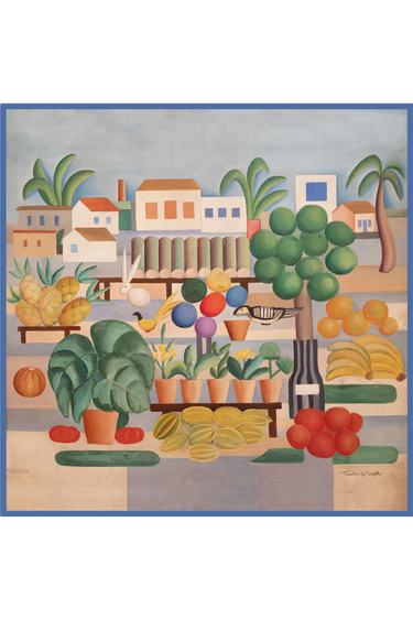 Lenço A Feira I em cetim de poliéster | 90x90cm