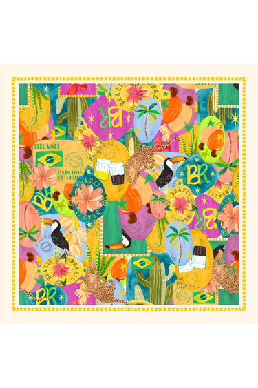 Lenço double face Brasilidade em cetim de seda | 90x90cm