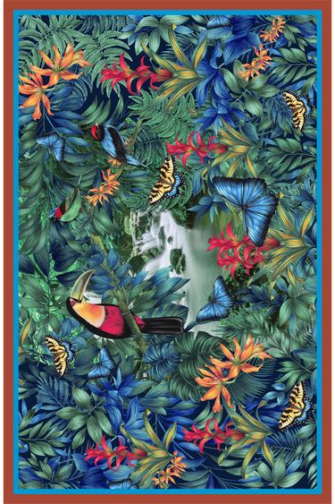 Echarpe double face Mata Atlântica em cetim de seda | 130x200cm