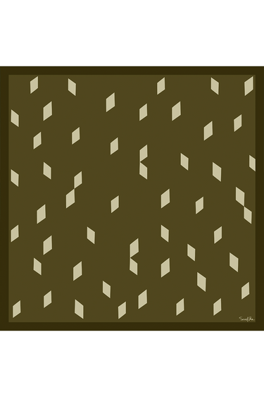 Lenço double face Losango verde em cetim de seda | 90x90cm