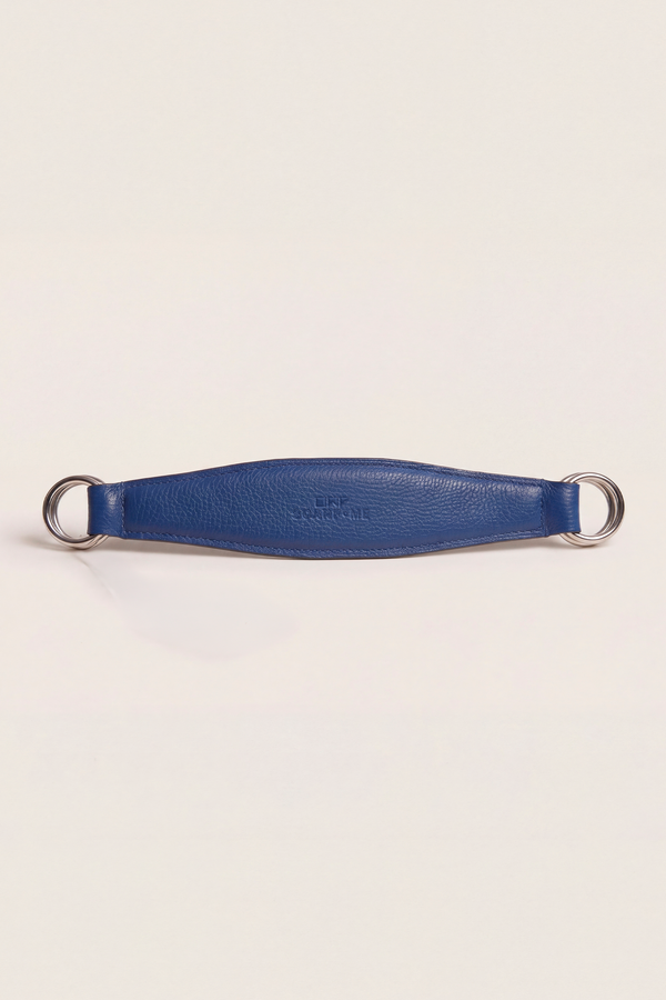 Blue leather bag strap