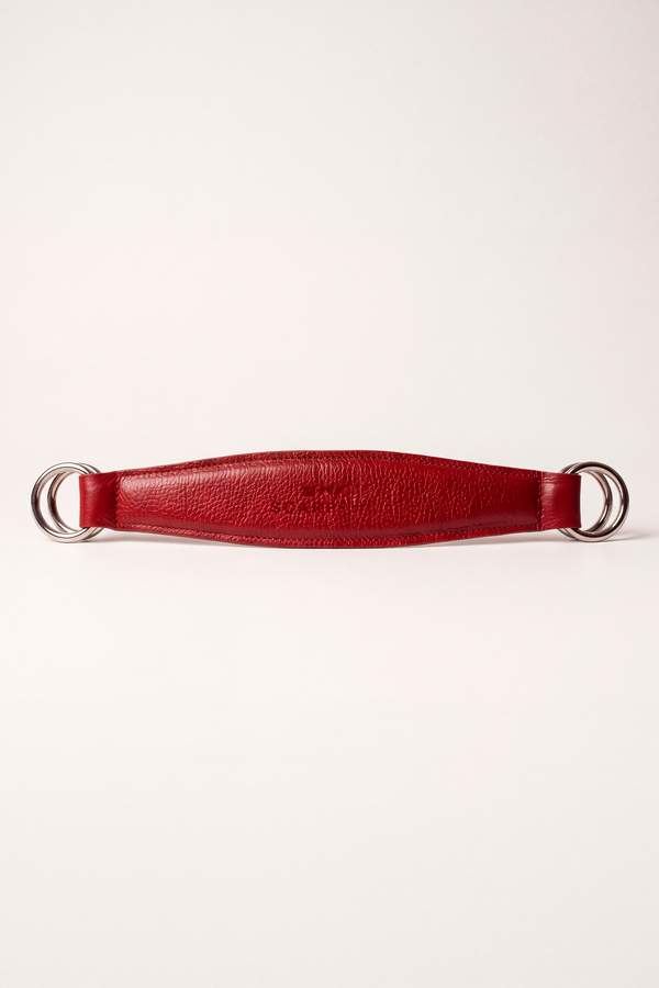 Red leather bag strap