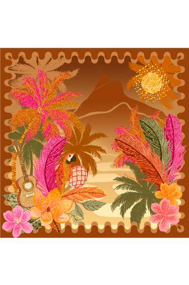 Lenço Entardecer Carioca em cetim de poliéster | 50x50cm