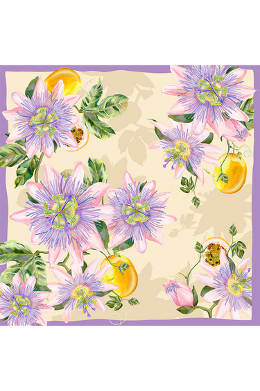Lenço double face Passiflora em cetim de seda | 65x65cm