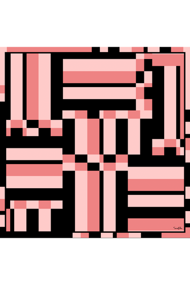 Black/pink geometric scarf in polyester satin | 70x70cm