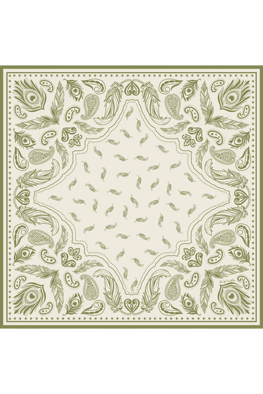 Lenço double face Penas verde em cetim de seda | 90x90cm