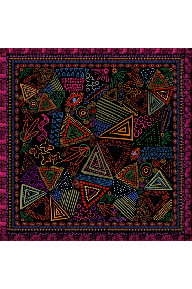 Lenço double face Rabisco em cetim de seda | 110x110cm