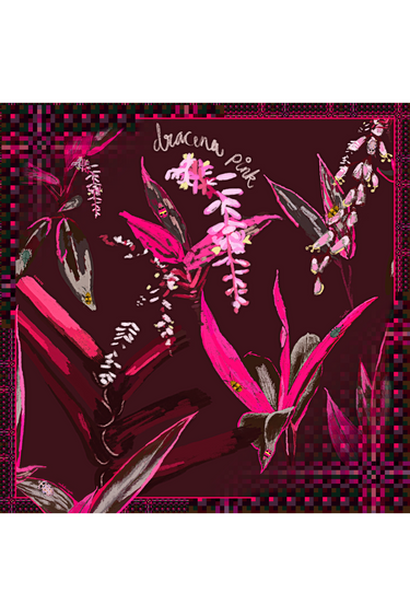 Lenço double face Dracena em cetim de seda | 90x90cm