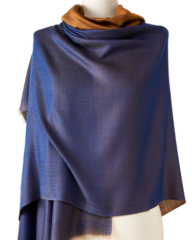 pashmina de puro cashmere verdadeiro premium dupla face dourada e azul 100x210cm para festas, casamentos, frio e alto inverno