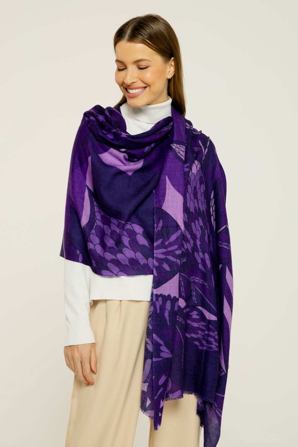   - Cashmere Baby estampado ramos de púrpura roxo- Scarf Me 