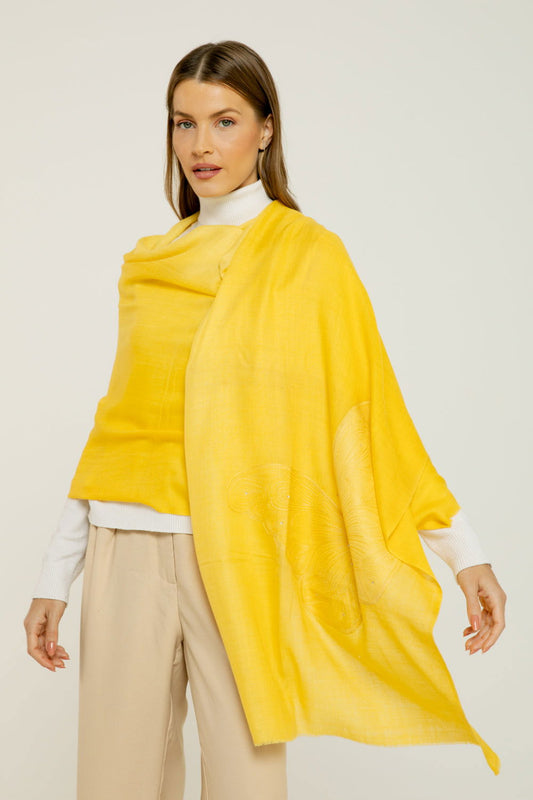   - Cashmere Bordado butterfly amarelo- Scarf Me 