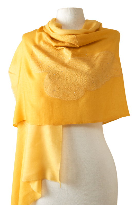   - Cashmere Bordado butterfly amarelo- Scarf Me 