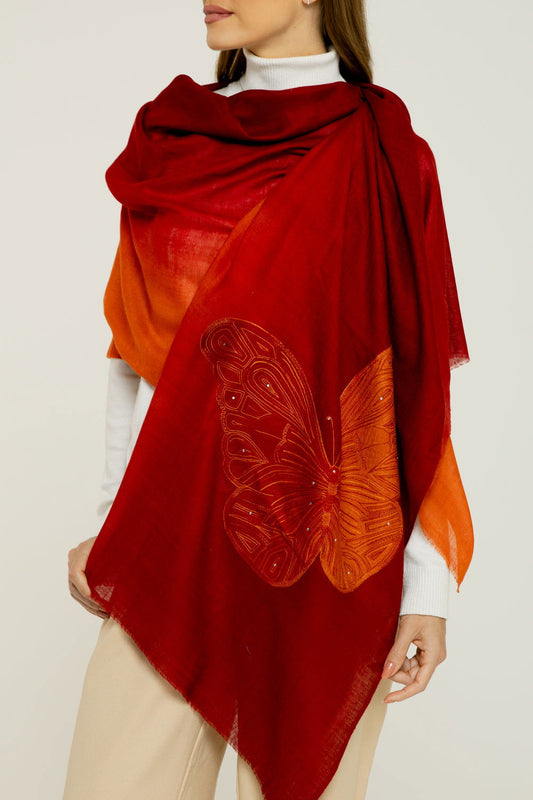   - Cashmere Bordado butterfly degradê vermelho- Scarf Me 