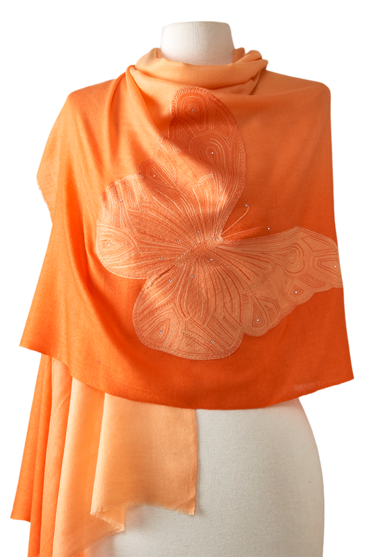   - Cashmere Bordado butterfly laranja- Scarf Me 