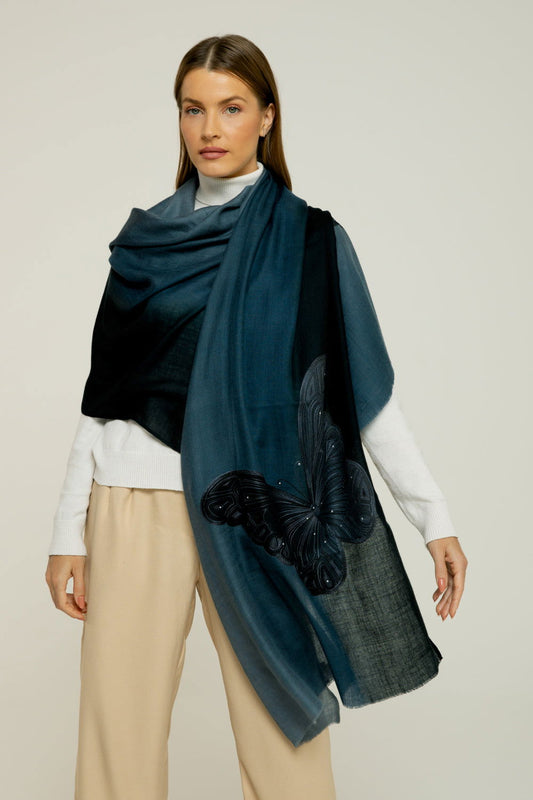   - Cashmere Bordado butterfly marinho- Scarf Me 