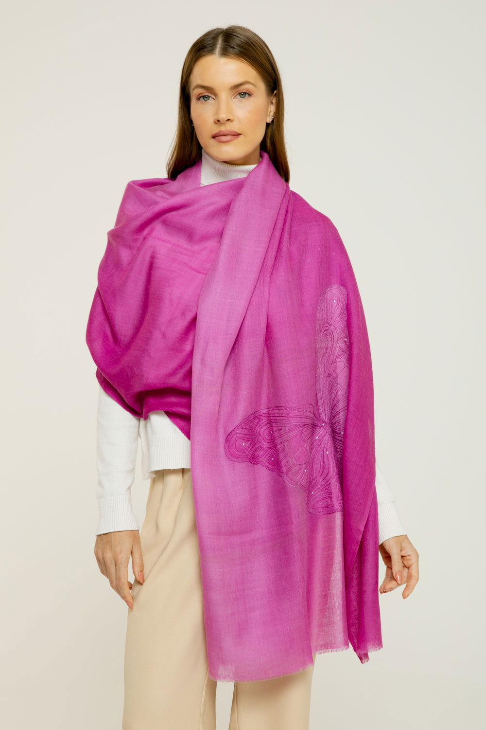   - Cashmere Bordado butterfly roxo- Scarf Me 