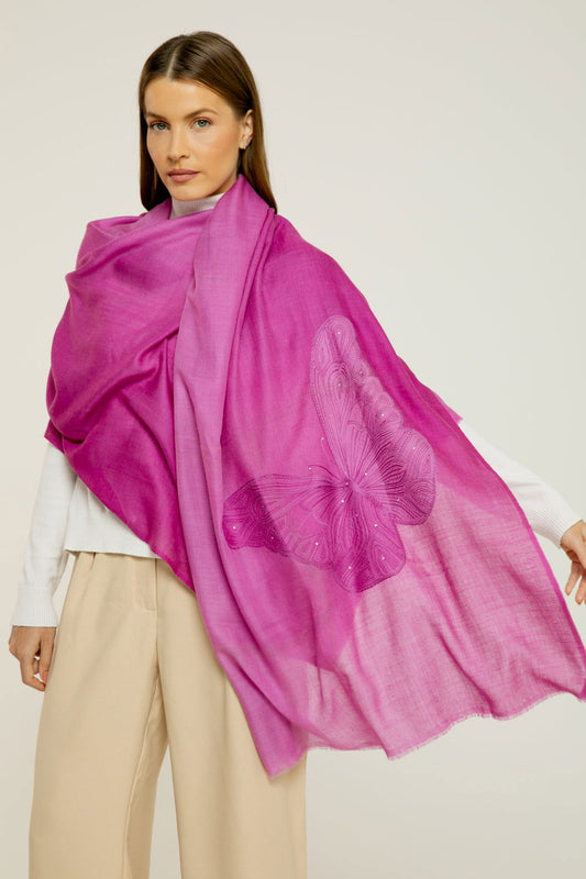   - Cashmere Bordado butterfly roxo- Scarf Me 