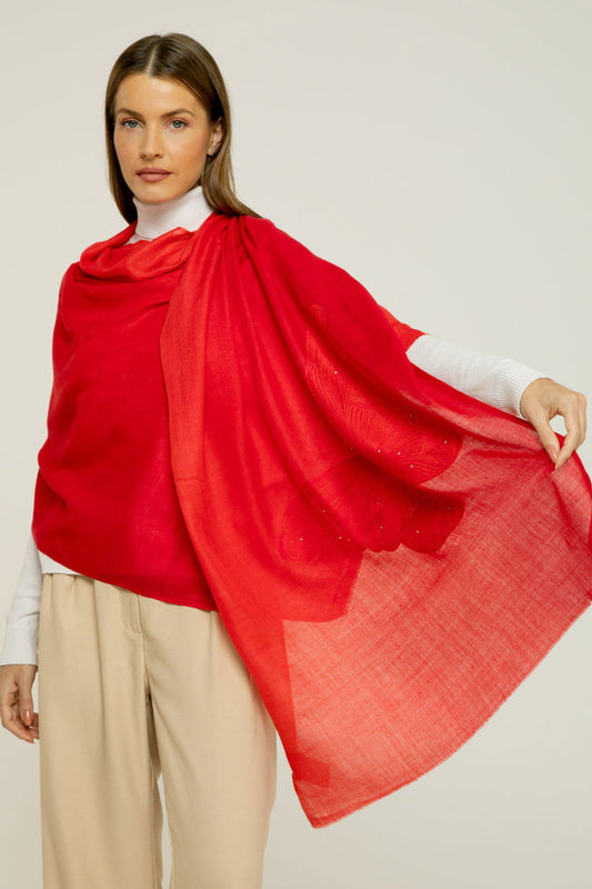   - Cashmere Bordado butterfly vermelho- Scarf Me 