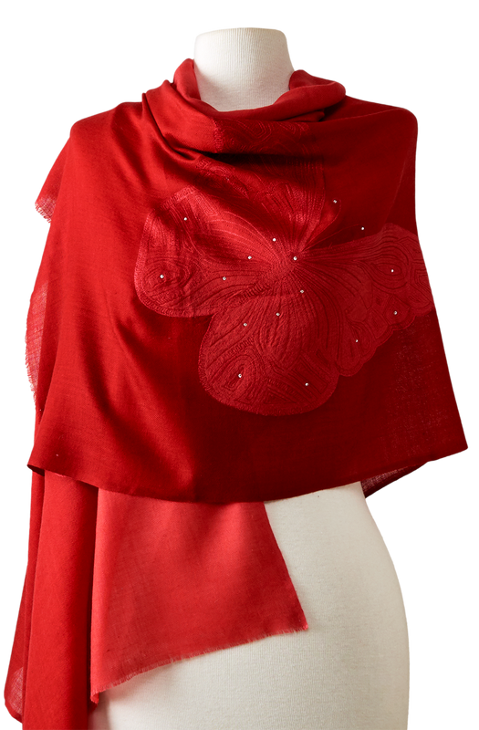   - Cashmere Bordado butterfly vermelho- Scarf Me 