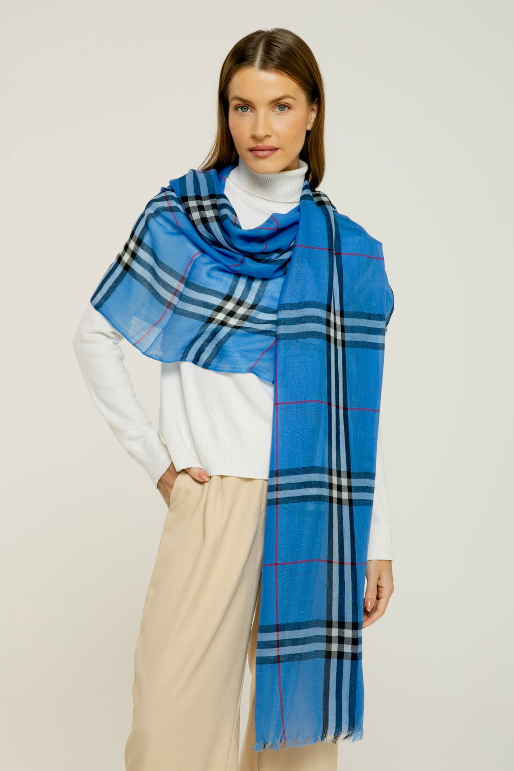   - Cashmere Himalaia xadrez azul- Scarf Me 