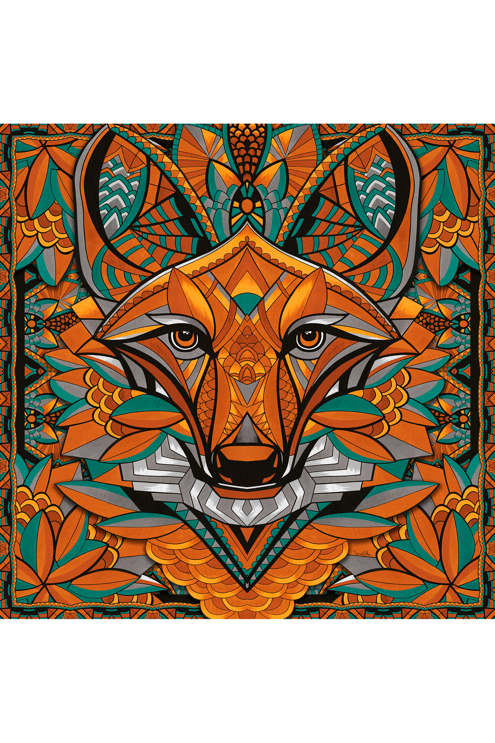 Max lenço Lobo-guará do Cerrado em mousseline de poliéster | 130x130cm