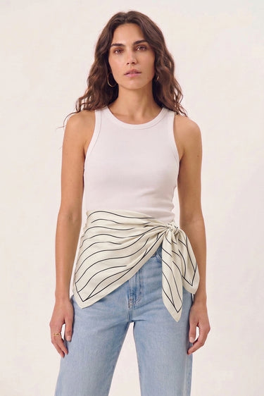 Lenço double face Curva off white em cetim de seda | 90x90cm