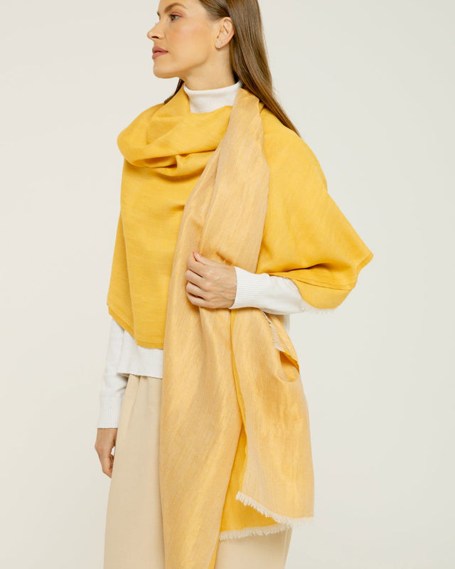   - Dupla face Cashmere com seda Zari amarelo | 75x200cm- Scarf Me 