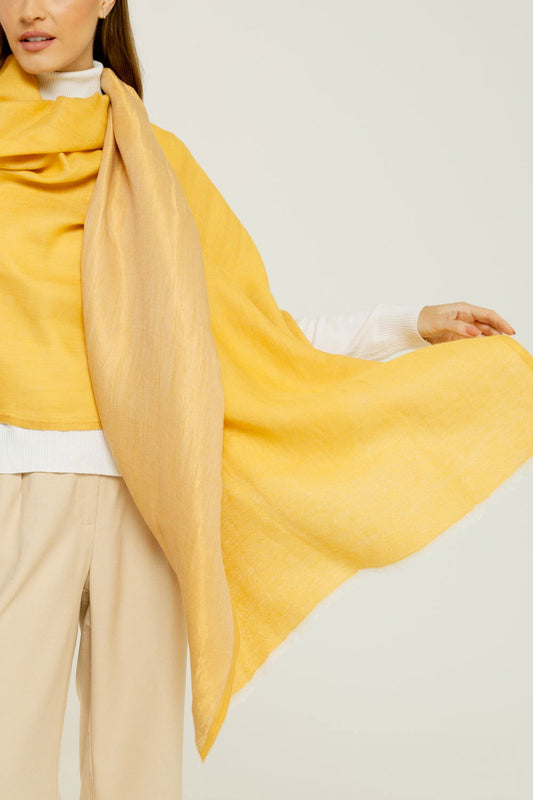   - Dupla face Cashmere com seda Zari amarelo | 75x200cm- Scarf Me 