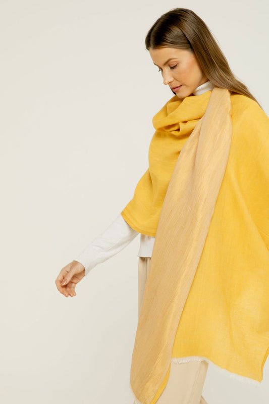   - Dupla face Cashmere com seda Zari amarelo | 75x200cm- Scarf Me 