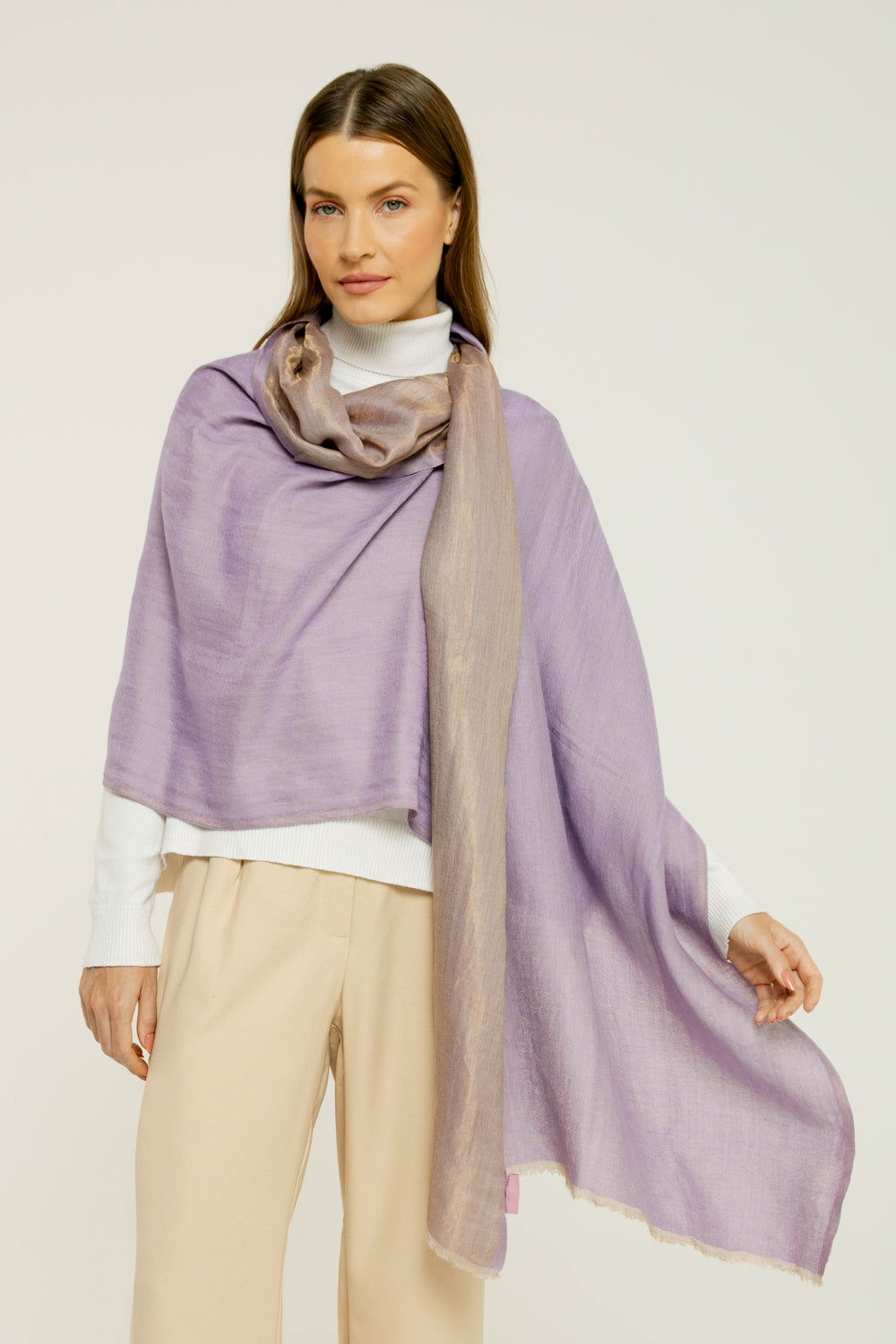   - Dupla face Cashmere com seda Zari lavanda | 75X200cm- Scarf Me 