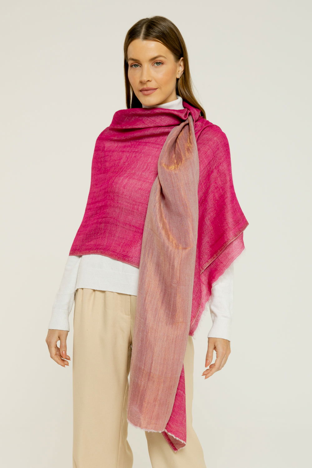   - Dupla face Cashmere com seda Zari pink | 75x200cm- Scarf Me 