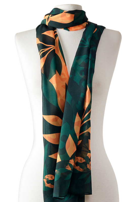   - Echarpe Brasil Animal verde em mousseline de poliéster | 45x210cm- Scarf Me 